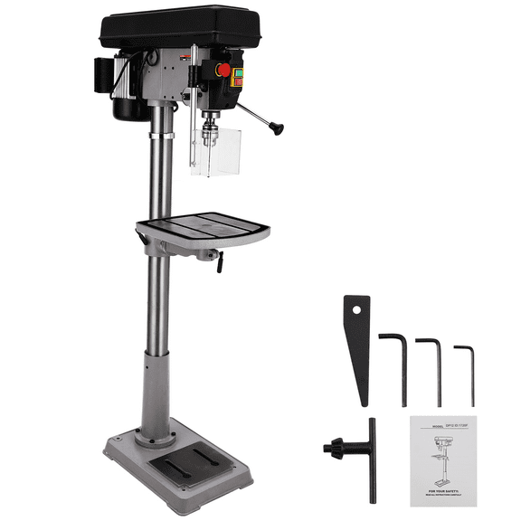 Telyswee 12 Amp 17inch Floor Drill Press with Swing-away Safety Guard 120V Pure Copper Motor, 200-3630 RPM Variable Speed, 0-45° Tilting Worktable, Tabletop Drilling Machine for Wood Metal