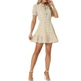 thumbnail image 1 of INSPIRE CHIC Vestido de Chifón con Volantes y Lazo Floral para Mujeres, Manga Corta Puff, Ajustado y Acampanado, Talla M, Color Albaricoque Blanco, 1 of 5