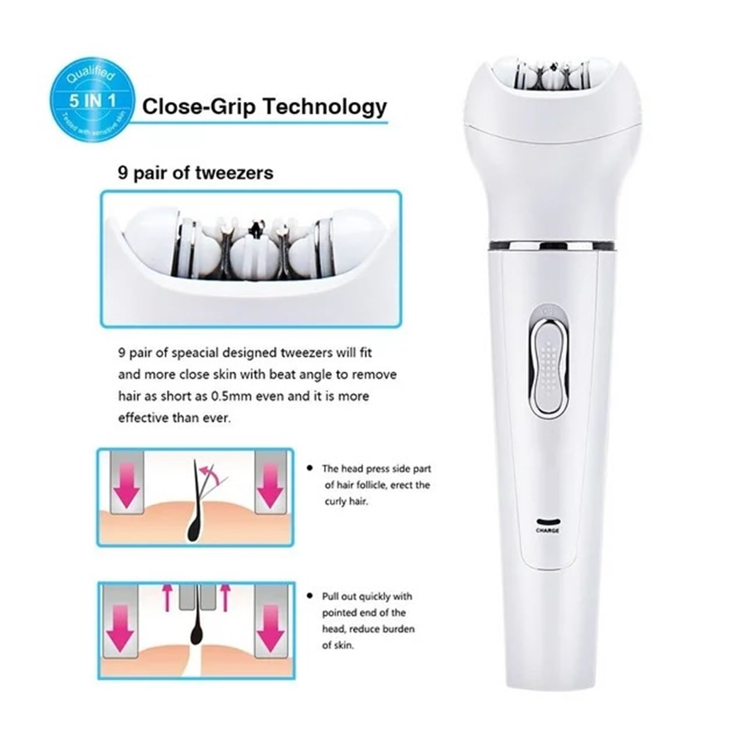 Bexikou 5 in 1 Rechargeable Electric Face Epilator with Body Trimmer, Facial Massager, Shaver, Pedicure, Cleaning Brush and Epilator Waterproof for Women