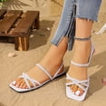 thumbnail image 4 of Womens Sandals Comfortable Women's Fashionable And Casual Spring And Summer Comfortable And Versatile Elegant One-Strap Thin Strap Low-Heeled Flat Sandals Gray 36, 4 of 6