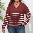 thumbnail image 5 of Gytharion Women's Quarter Zip Sweaters Loose Striped Turn Down Collar Long Sleeve Pullover Tops with Ribbed Cuffs Fashion Jumper Tops, 5 of 5