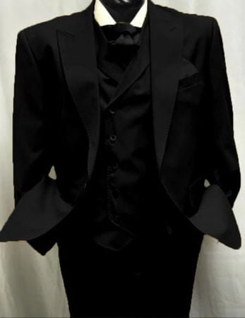 Mens Black Wool Suit Double Breasted 