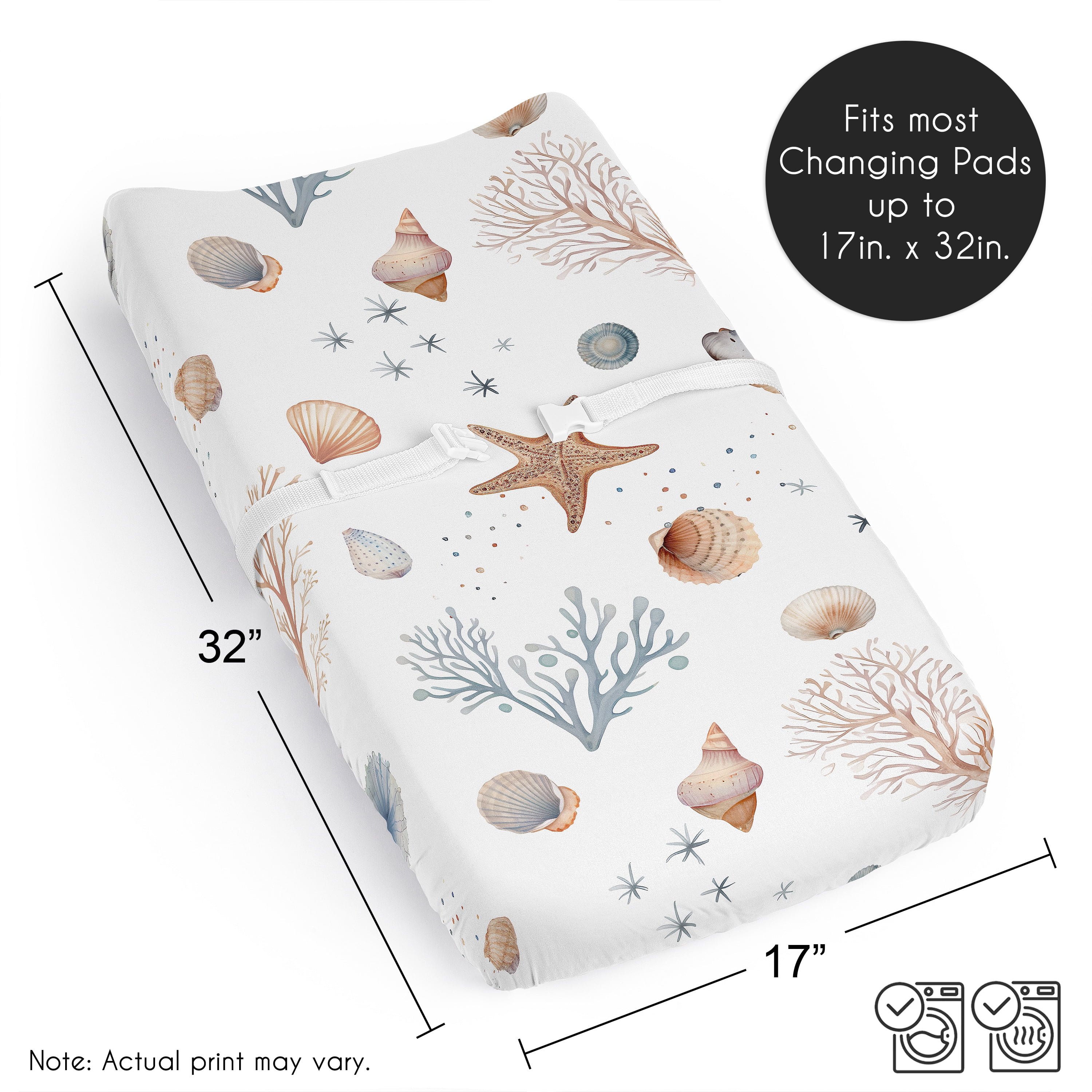 Sweet Jojo Designs Seashells Boy, Girl, Unisex/Gender Neutral Changing Pad Cover Sheet