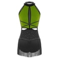 thumbnail image 2 of inlzdz Womens Sleeveless Backless Tassel Latin Dance Leotards Shiny Rhinestone Stage Shows Dancewear Fluorescent Yellow M, 2 of 5
