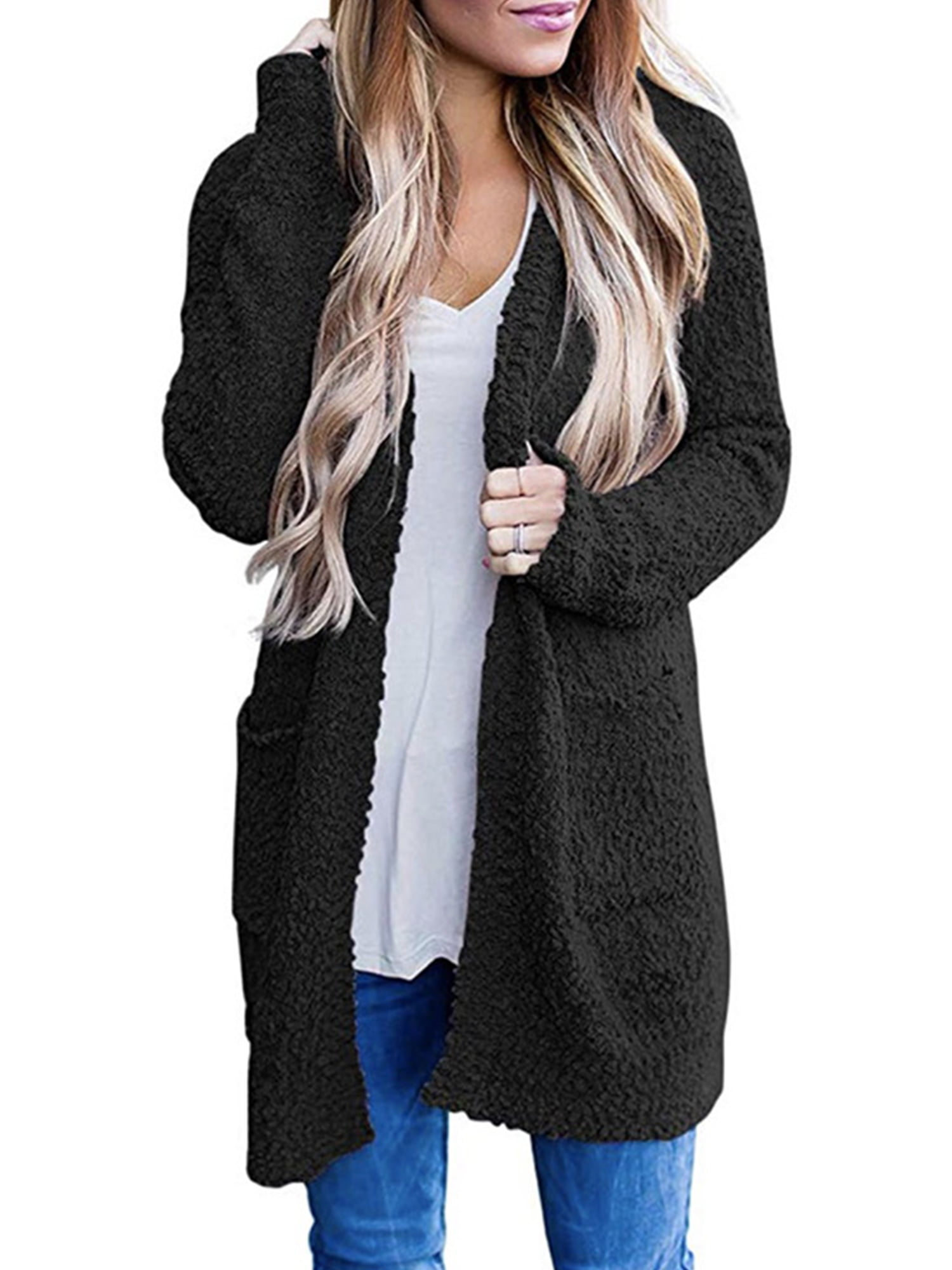 Asvivid Popcorn Open Front Fall Cardigans for Women Oversized Loose Long Sweater Coat Outwear with Pocket 