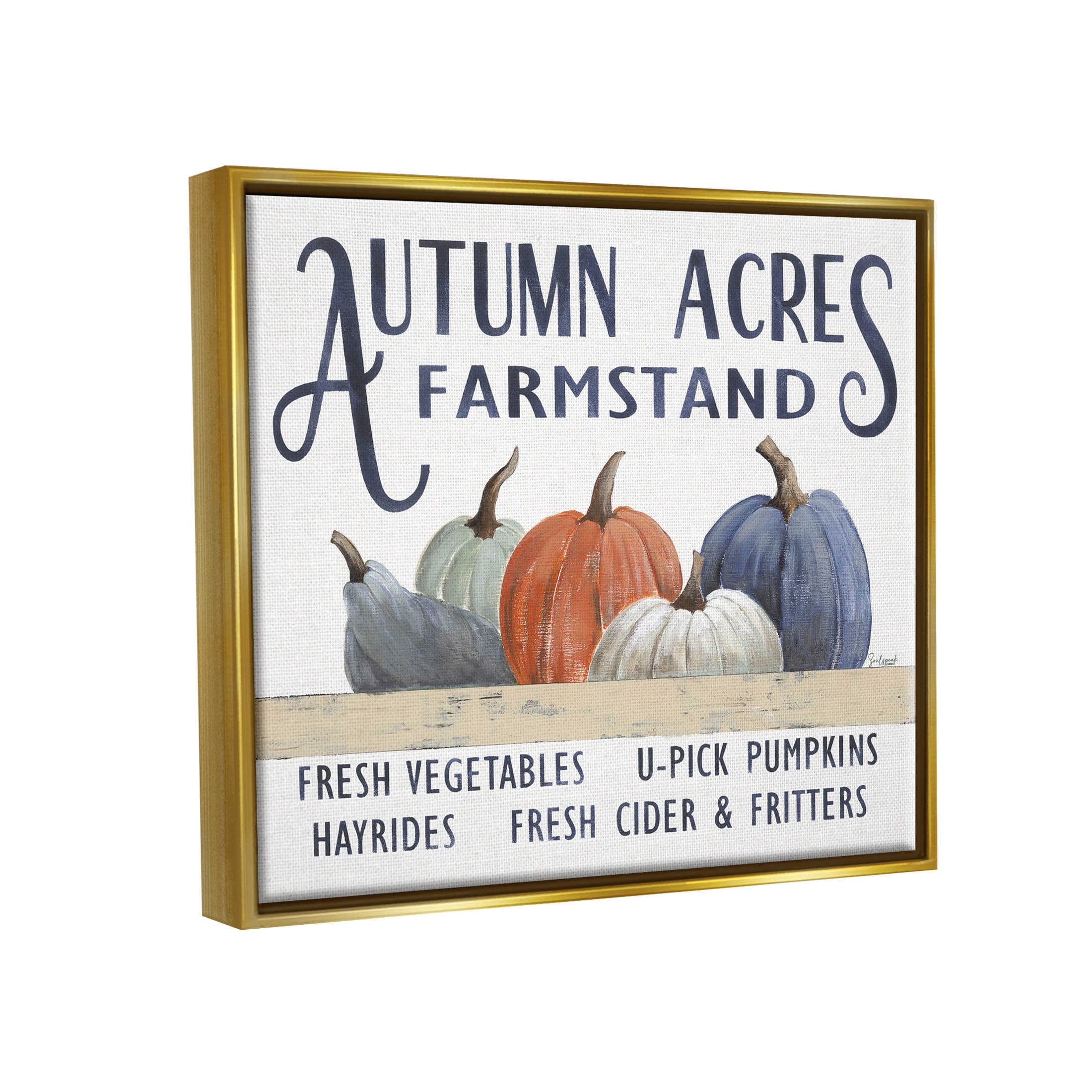 Autumn Acres Farmstand Fall Signage Holiday Graphic Art Metallic Gold Framed Art Print Wall Art