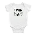 thumbnail image 2 of Twin A & Twin B White Baby Short Sleeve Twin Baby Bodysuit (White, 18-24M), 2 of 5