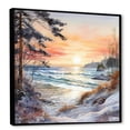 thumbnail image 2 of Designart "Winter'S Charming Beach Sunset" Coastal Sunset Floater Framed Canvas Art Print, 2 of 5