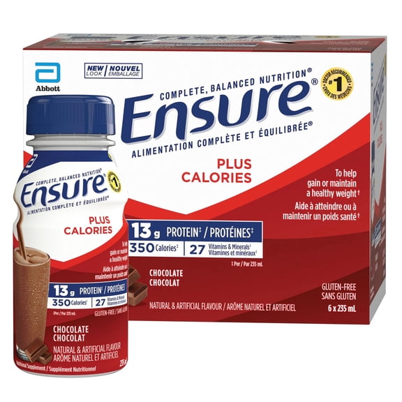 Ensure Plus Calories, Supplément Nutritionnel, Pour Aider À Atteindre Ou À Maintenir Un Poids Santé, Chocolat, 6 Bouteilles De 235 mL