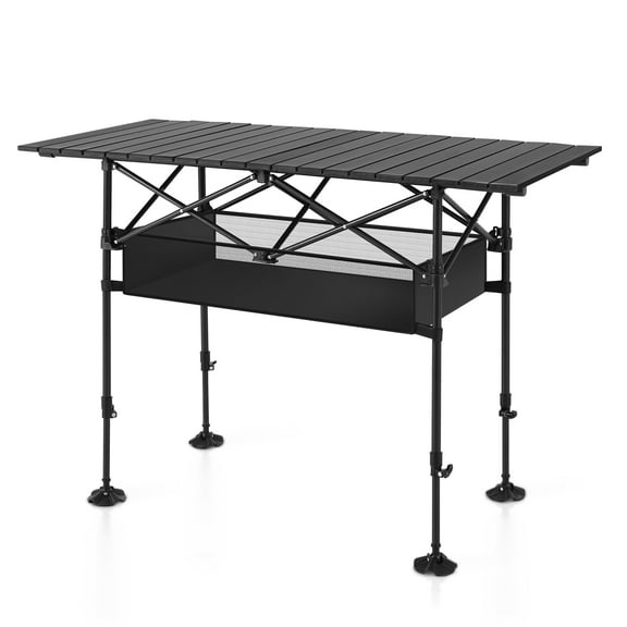 Sophia & William Camping Table Adjustable Height Aluminum Camping Table Outdoor Portable Table with Storage