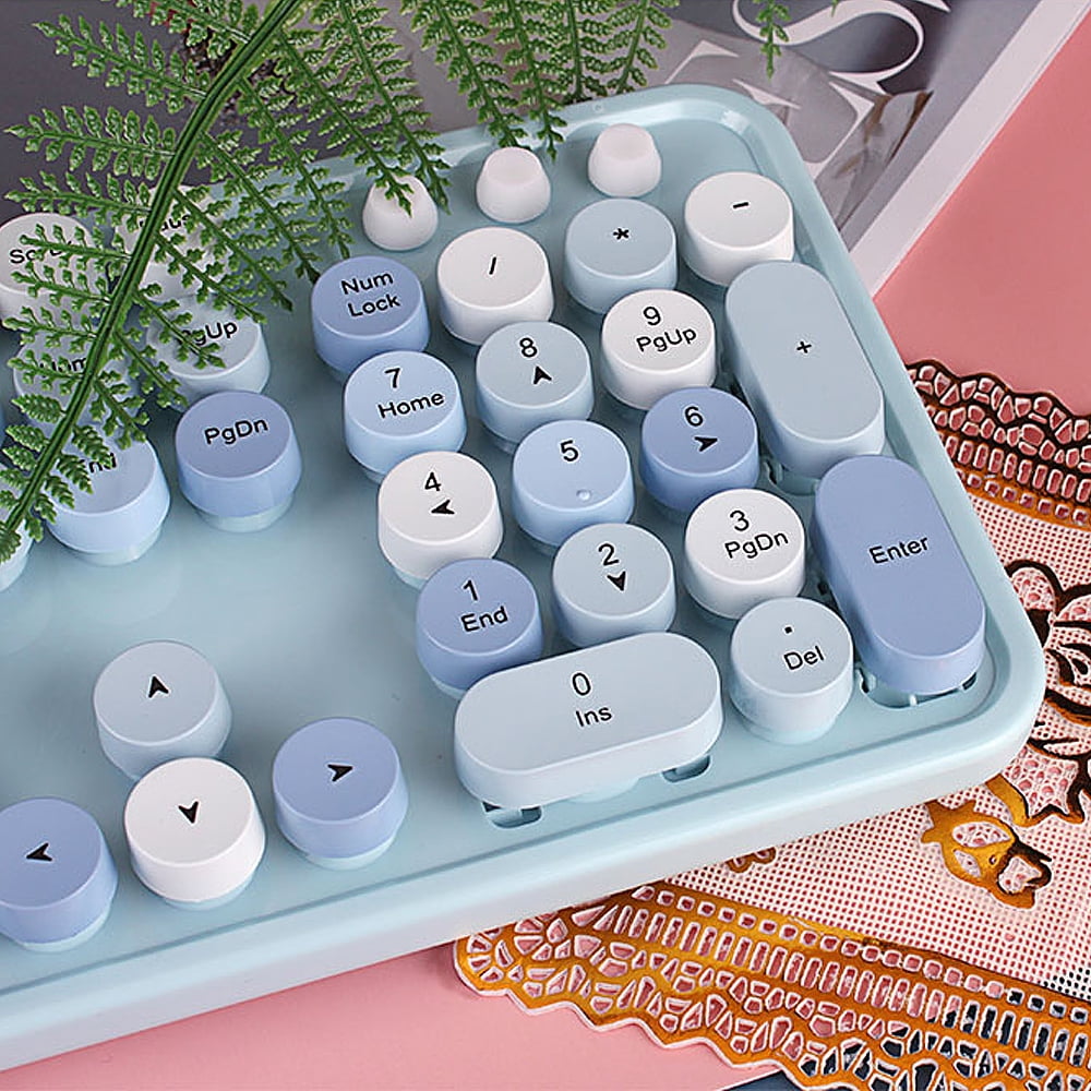 Mofii Sweet Keyboard Mouse Combo, Colored Cute Keyboard,2.4G Wireless Keyboard Set Circular Suspension Key for PC Laptop Blue