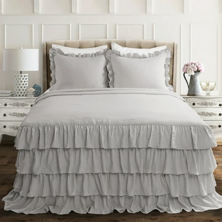 Lush Decor Allison Ruffle Skirt Bedspread, Full, Light Gray, 3-Pc Set