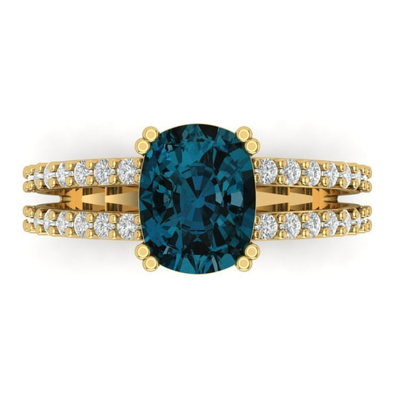 Solitaire with Accents Engagement Ring for Women - 3.48ct Natural London Blue Topaz in 18K Yellow Gold Promise Ring