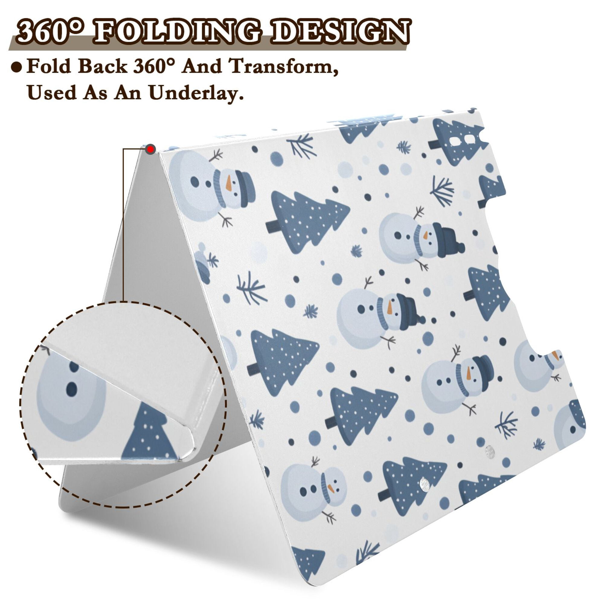 FORMRS A4 Clipboard Folder with Pen Holder Horizontal Foldable School Office Binder, Blue Cute Snowmen