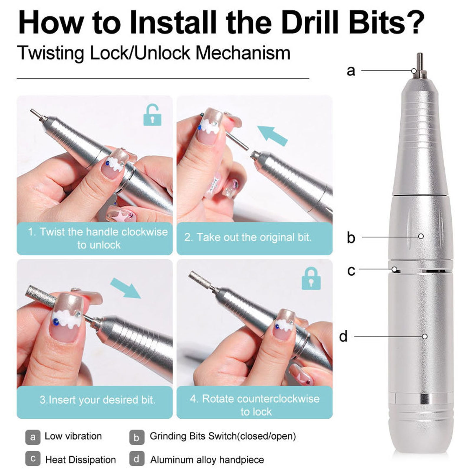 BIMZUC Professional Electric Nail Drill Machine 45000 RPM Portable Efile Rechargeable Manicure Pedicure Kit (8.66 inches / 22 cm)