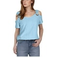 thumbnail image 2 of Yourumao Cold Shoulder Tops for Women Eyelet Short Sleeve Shirts Loose Fit V Neck Blouses Comfy Solid Color Tees Summer Trendy Tshirts, 2 of 7