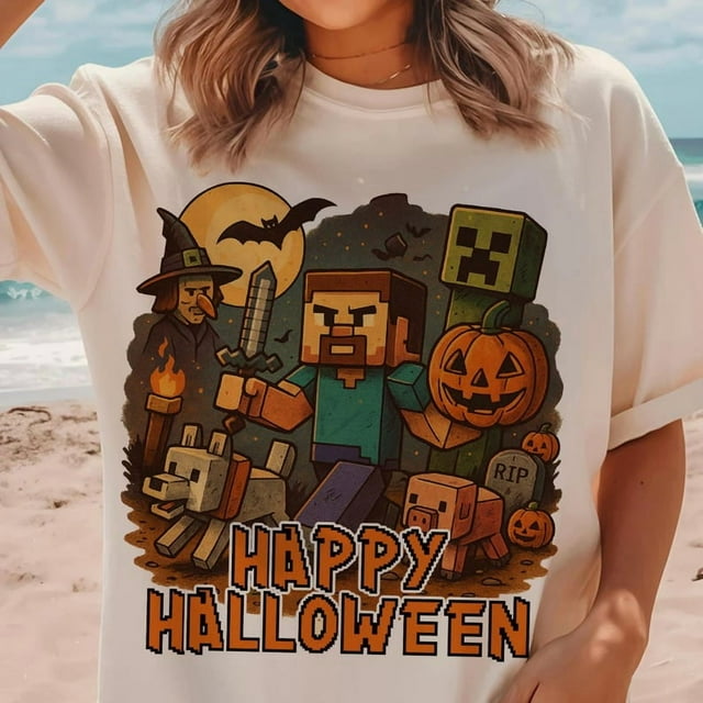 Chemise Rétro d'Halloween, Chemise de Gamer, Chemise d'Halloween Amusante, Chemise d'Halloween pour Enfants, Chemise de Gamer Garçon, Chemise de Mincraft du Dernier Jour, Chemise de Jeu Saison Effrayante