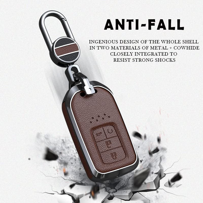 3-button Key Fob Protector Leather Key Cover Metal Key Shell Light Key Bag Fit for Honda Spirior Elysion Fit City