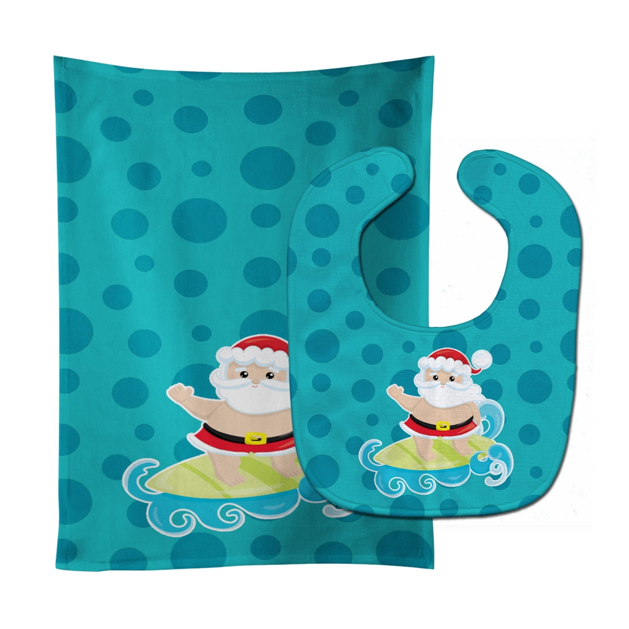 Beach Santa Claus Surfer #2 Baby Bib & Burp Cloth