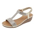 thumbnail image 1 of asddcavvf Ladies Summer Bohemian Style Rhinestone Beach Large Size Slope Heel Sandals, 1 of 9