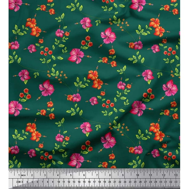 Soimoi Cotton Poplin Fabric Leaves & Floral Decor Fabric Printed Yard 56 Inch Wide