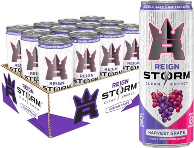 Reign Storm, Harvest Grape, Clean Energy Drink, 12 fl oz (Pack of 12)