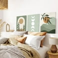 thumbnail image 3 of Sage Green Boho Wall Art Set of 3, Boho Room Decor, Mid-Century Modern Wall Art Prints, Framed Neutral Abstract Canvas Prints Green Wall Art Sun Leaf Mountain Minimalist Artwork 12" X 16", 3 of 6