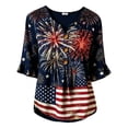 thumbnail image 4 of Gsakboxl Boho Tops for Women Casual Independence Day American Flag Star Pattern Notch V Neck 3/4 Sleeve Peplum Hem Patriotic Blouse Fashion Daily Top Black L, 4 of 4
