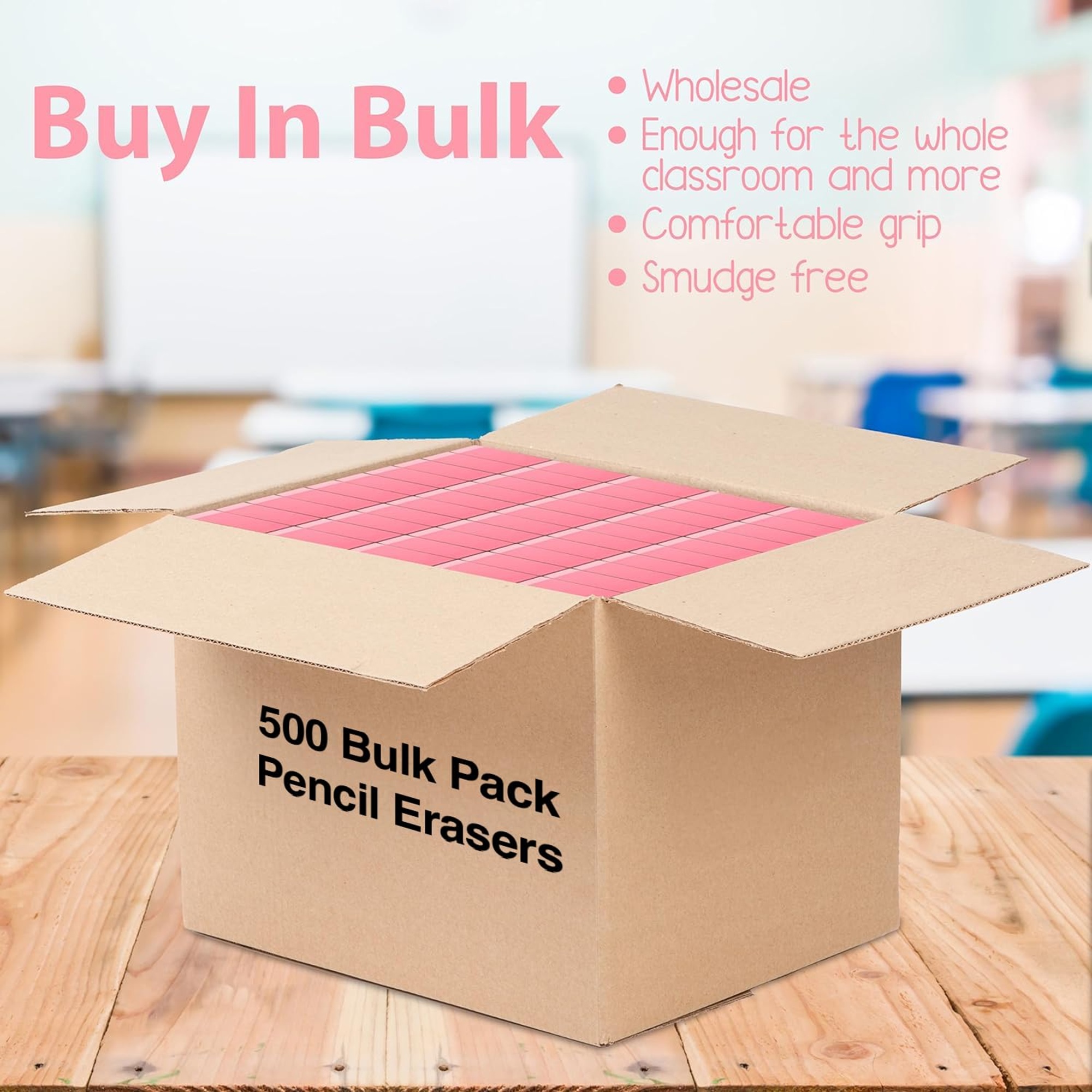 100 pack 5 Large Latex Free Pink Erasers for Writing, Note taking 500 Erasers Total