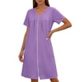 thumbnail image 6 of Gamivast House Dresses for Women Short Sleeve V Neck Loose Fit Midi Loungewear Dress Solid Pattern Zip Up Comfy Soft Casual Daily Home Wear Spring Summer, 6 of 6
