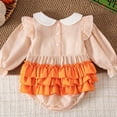 thumbnail image 5 of Staki Newborn Baby Girl Smocked Halloween Outfit Infant Plaid Bubble Romper Embroidery Fall Clothes 0-24M(Orange,0-3 Months), 5 of 6
