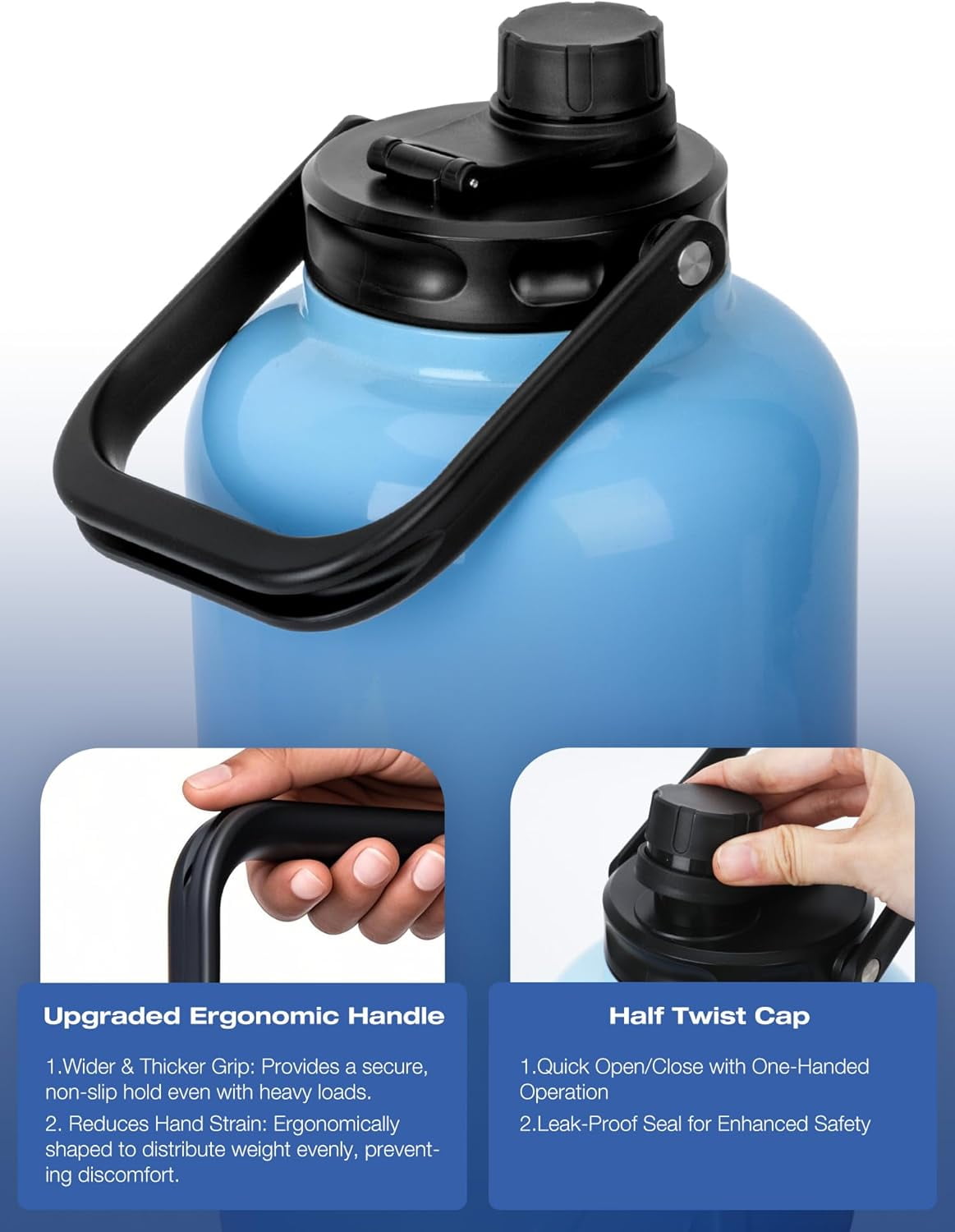 SUNMON Replacement Lid for RTIC Water Bottles, Steel Handle