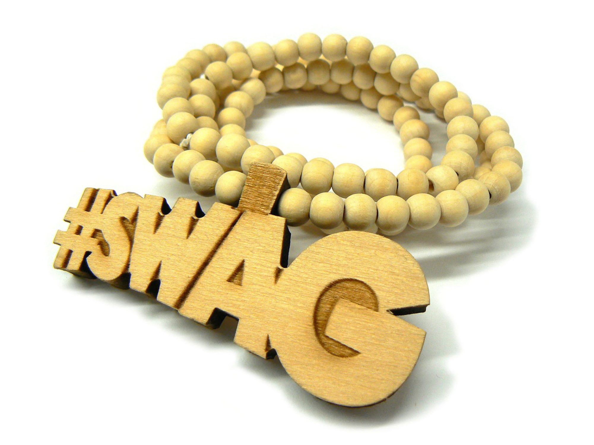 NYFASHION101 #Swag Wood Pendant 36 Wooden Bead Chain Necklace
