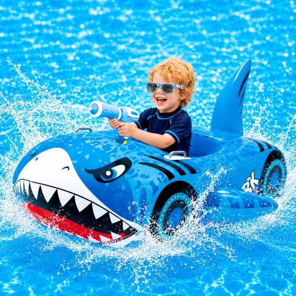 JOY SPOT! Shark Pool Float with Water Gun for Kids Toddlers, Cool Inflatable Pool Floatie Toy for Ages 3-8, Summer Outdoor Water, Beach, Swimming Pool Toys Gift