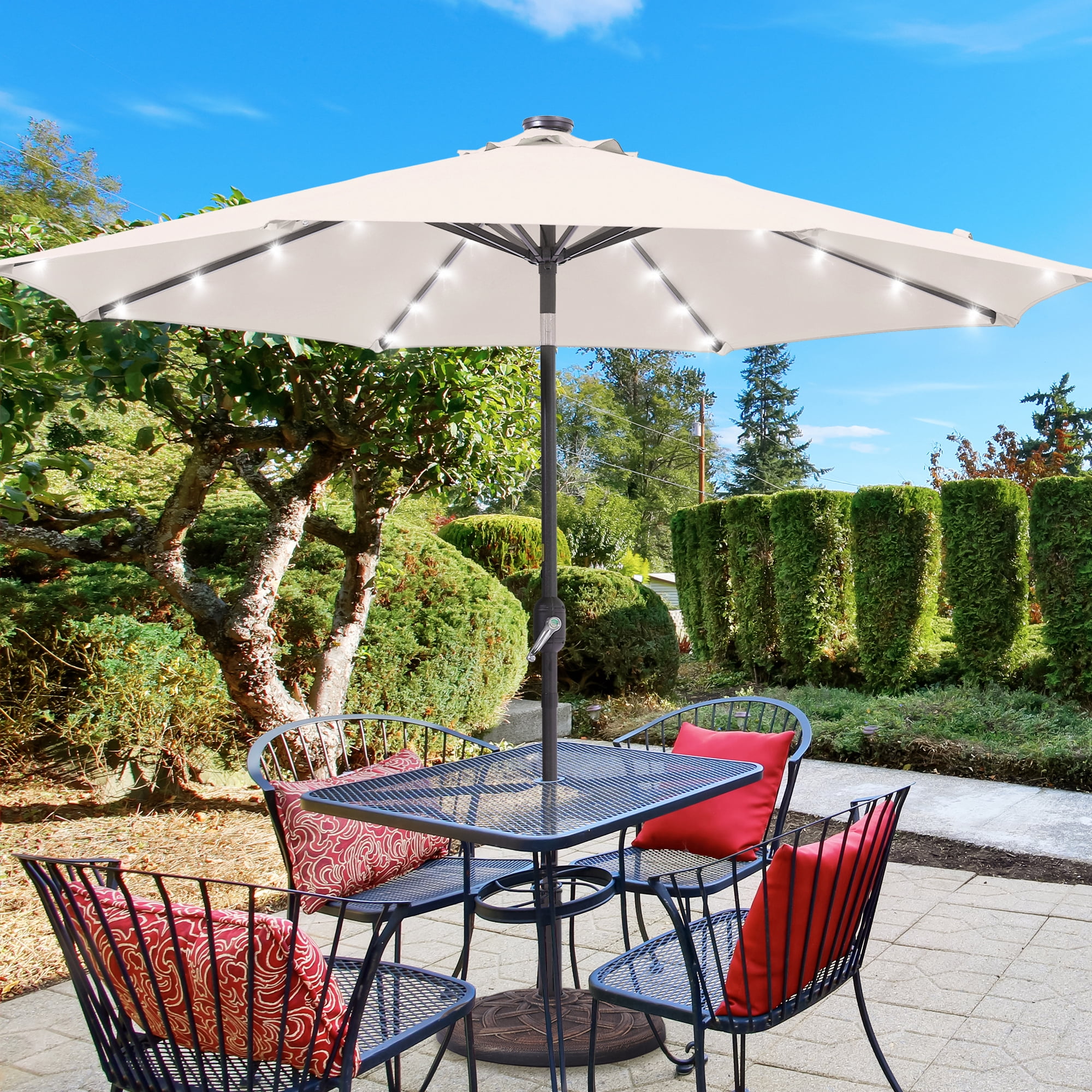 ACEGOSES 9ft LED Outdoor Patio Deck Solar Light Umbrellas w/ Tilt,Crank and  8 Ribs,Begie - Walmart.com