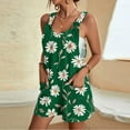 thumbnail image 2 of Women Summer Romper Casual Elegant Flowers Print Tank Top Short Jumpsuit with Pocket Zip Back Tie Knot Front Loose Outfits, Green, S, 2 of 5