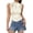 a-White20753, variant on Womens Solid Color Sleeveless Ribbed High Neck Top Fitted Cropped Hem Stretchy Knit Blouse For Summer Casual Daily Wear Beige L