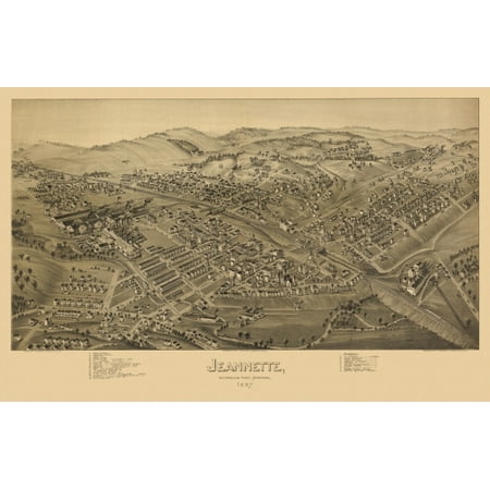 Antique Map of Jeannette Pennsylvania 1897 Westmoreland County Canvas Art - (24 x 36)