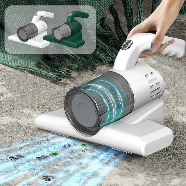 Fiudx Aspiradora de Cama, Doble Vibración de Alta Frecuencia, Potente Succión para Colchones y Sofás, Limpieza Profunda con Luz Violeta, Recargable Por Usb, Autonomía de Más de 30 Minutos, Diseño Com