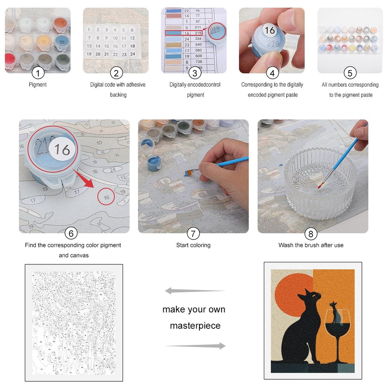 Paint By Numbers Kit for Adults Beginner - DIY Cat Silhouette Abstract Art 디자인 Canvas Painting Kits for Adults, Frameless Paint By Number for Adults for Home Wall Decor 16x20 Inch