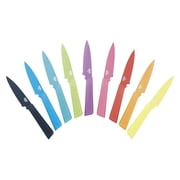 Kuhn Rikon COLORI+ Non-Stick Straight and Serrated Paring Knives with Safety Sheaths, Set of 2, Red and Green
