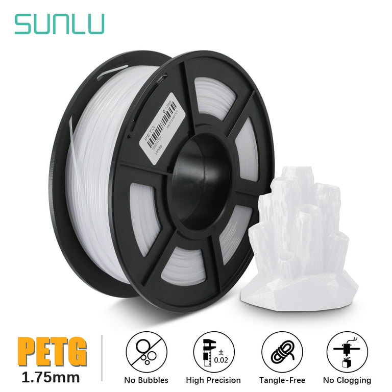 SUNLU PETG 3D Printer Filament 1.75mm,Dimensional Accuracy +/- 0.02 mm,1  kg/Spool,Black Color 