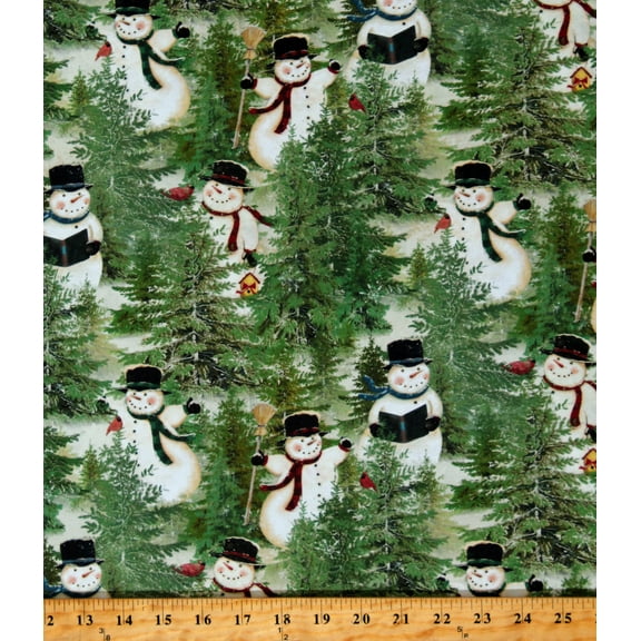 Cotton Snowmen Snowman Holidays Winter Christmas Trees Snovalley Cotton Fabric Print by the Yard (Y3868-58-LIGHTBUTTER)