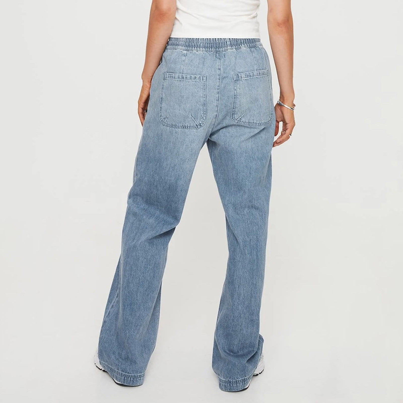 Leesechin Casual Denim Pants for Women's Drawstring Elastic Leesechin Casual Denim Pants for Women's Drawstring Elastic