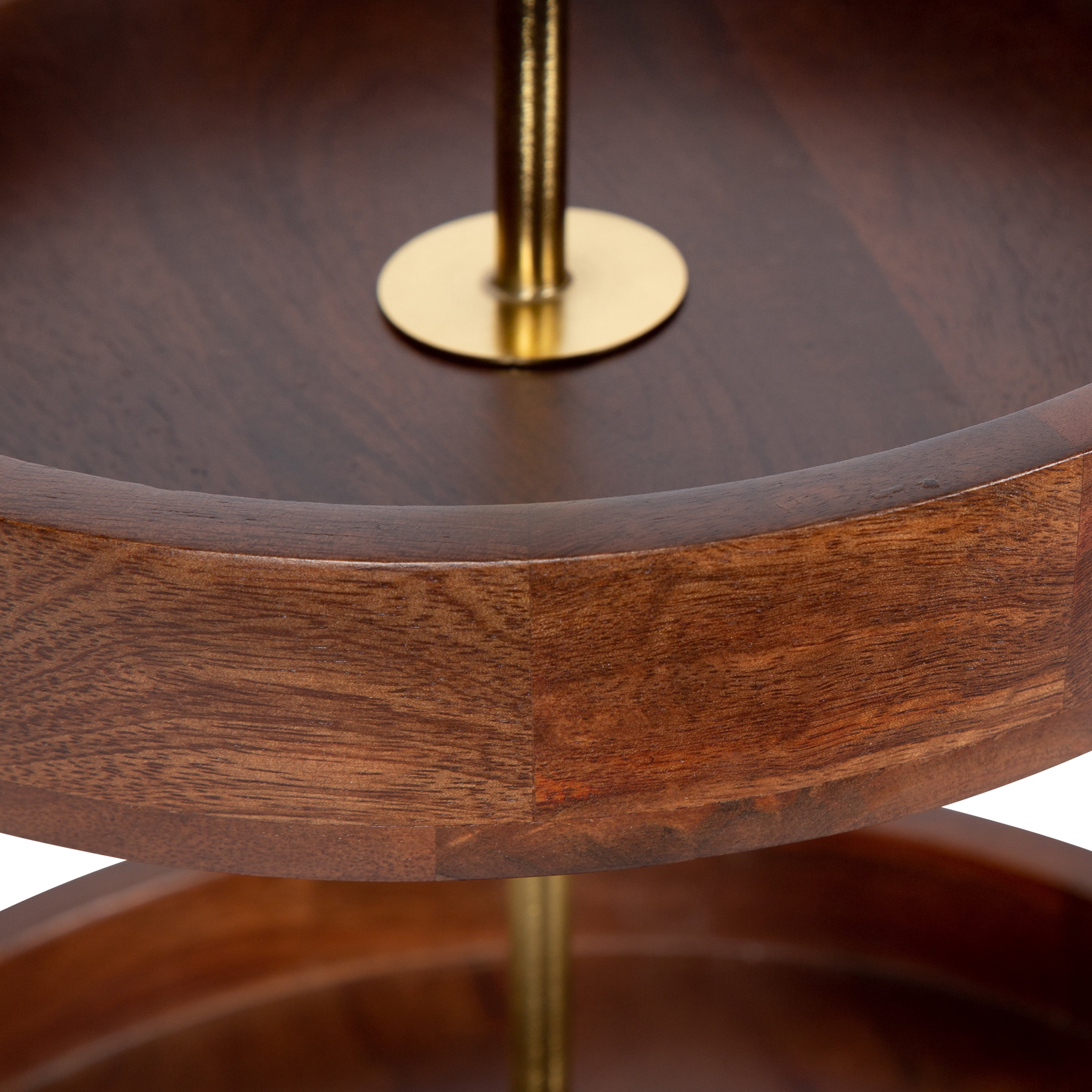 Kate and Laurel Lipton Modern Two Tier Tray, 13 x 13 x 20, Walnut Brown and Gold, Glam Decorative Tray