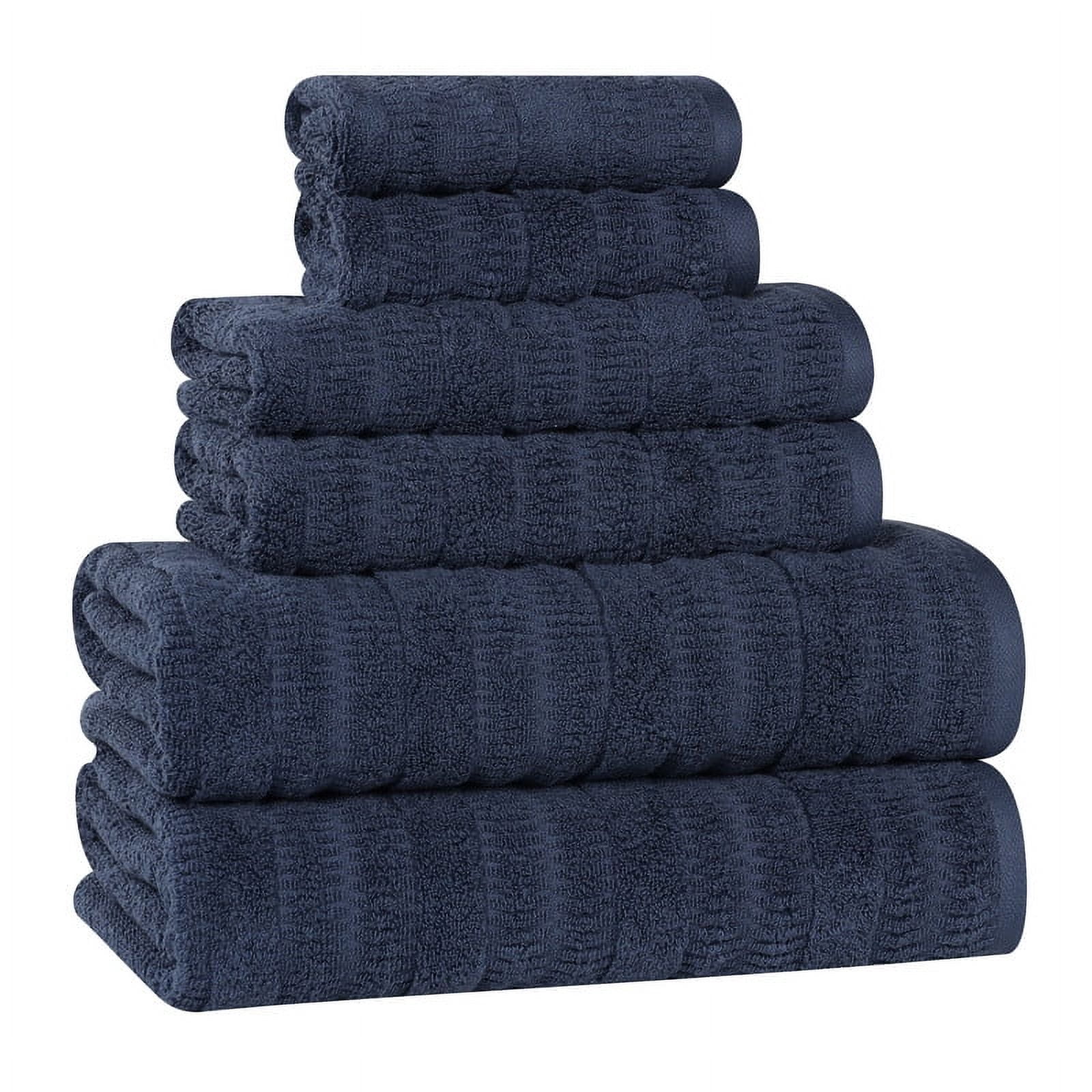 Superior Mika Smart Twist Cotton Medium Weight 6 Piece Towel Set, Quick Dry Towels, Navy Blue
