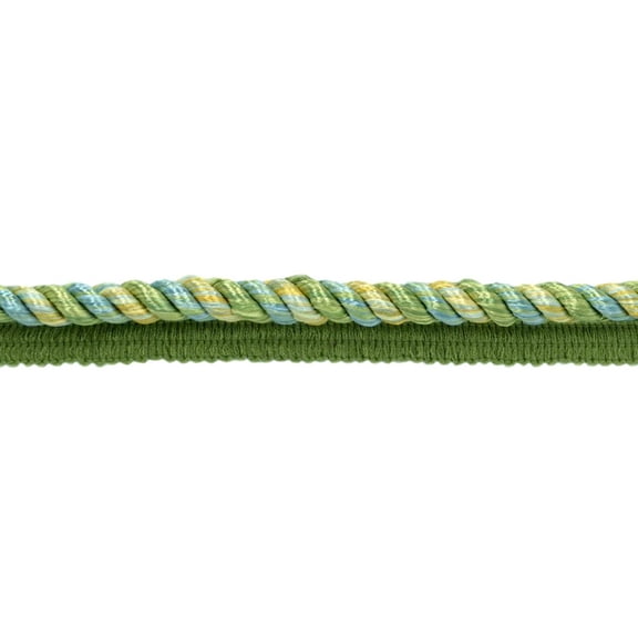3/8" (1cm) Decorative Twisted Rope Cord Trim with Lip # 0038MLT,, Summer Green #PR17 (Light Green, Sky Blue, Yellow Gold) Sold By The Yard (36"/3 ft/0.9m)
