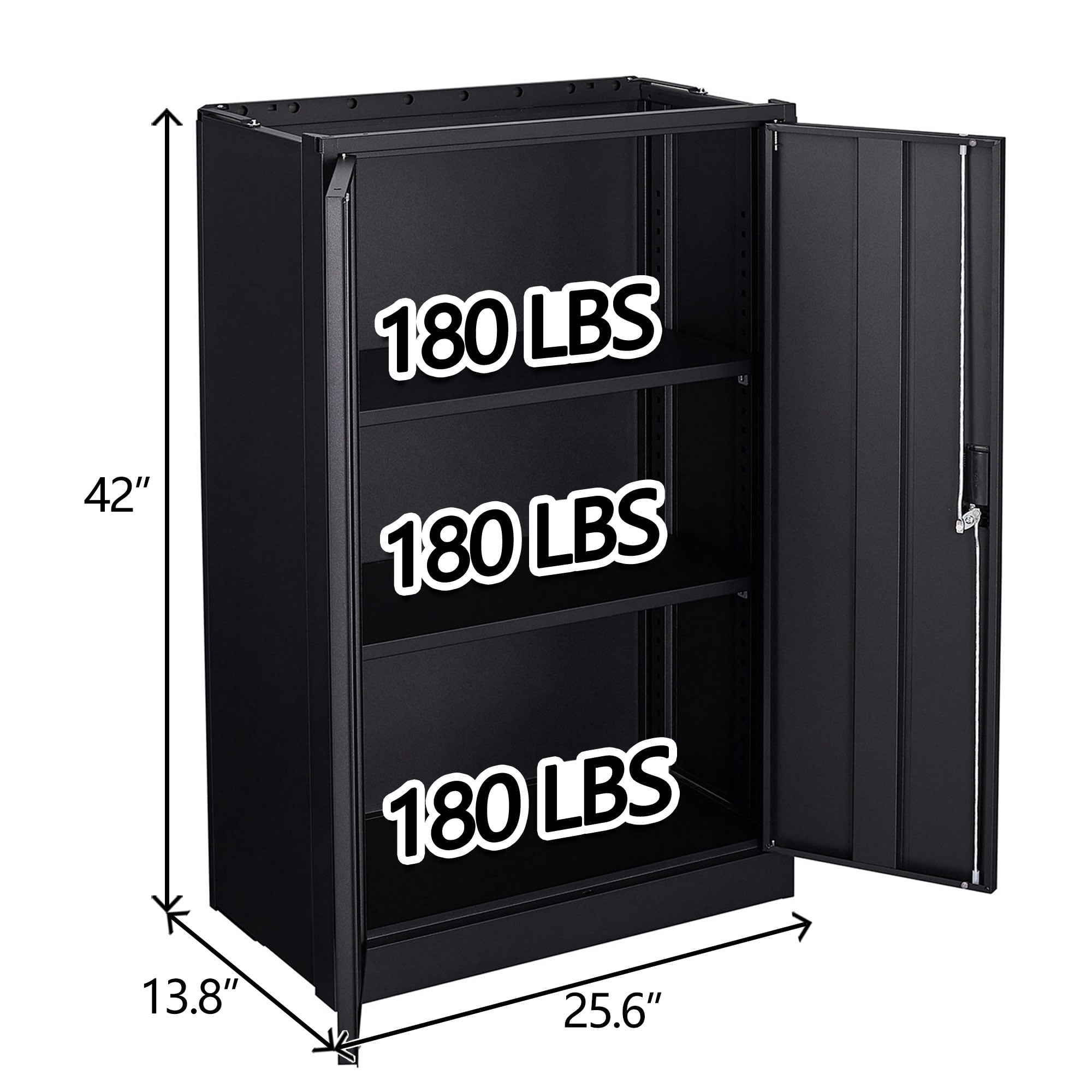 42" Metal Garage Cabinet 3 Layer Storage Cabinet with Doors Folding Locker Cabinet Easy Installation for Home Office,School,Garage,Black
