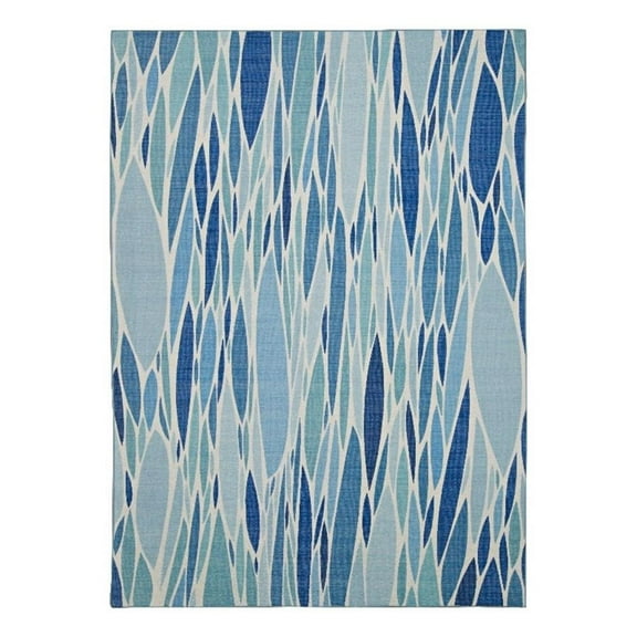 Linon Indoor Outdoor Machine Washable Kai Accent 3'x5' Rug in Blue and Ivory
