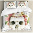thumbnail image 3 of Skull Decorations Twin Size Duvet Cover Set, Traditional Mexican Sugar with Sacred Eye Sign and Geometric Triangle Figures, Decorative 2 Piece Bedding Set with 1 Pillow Sham, Multi, by Ambesonne, 3 of 3